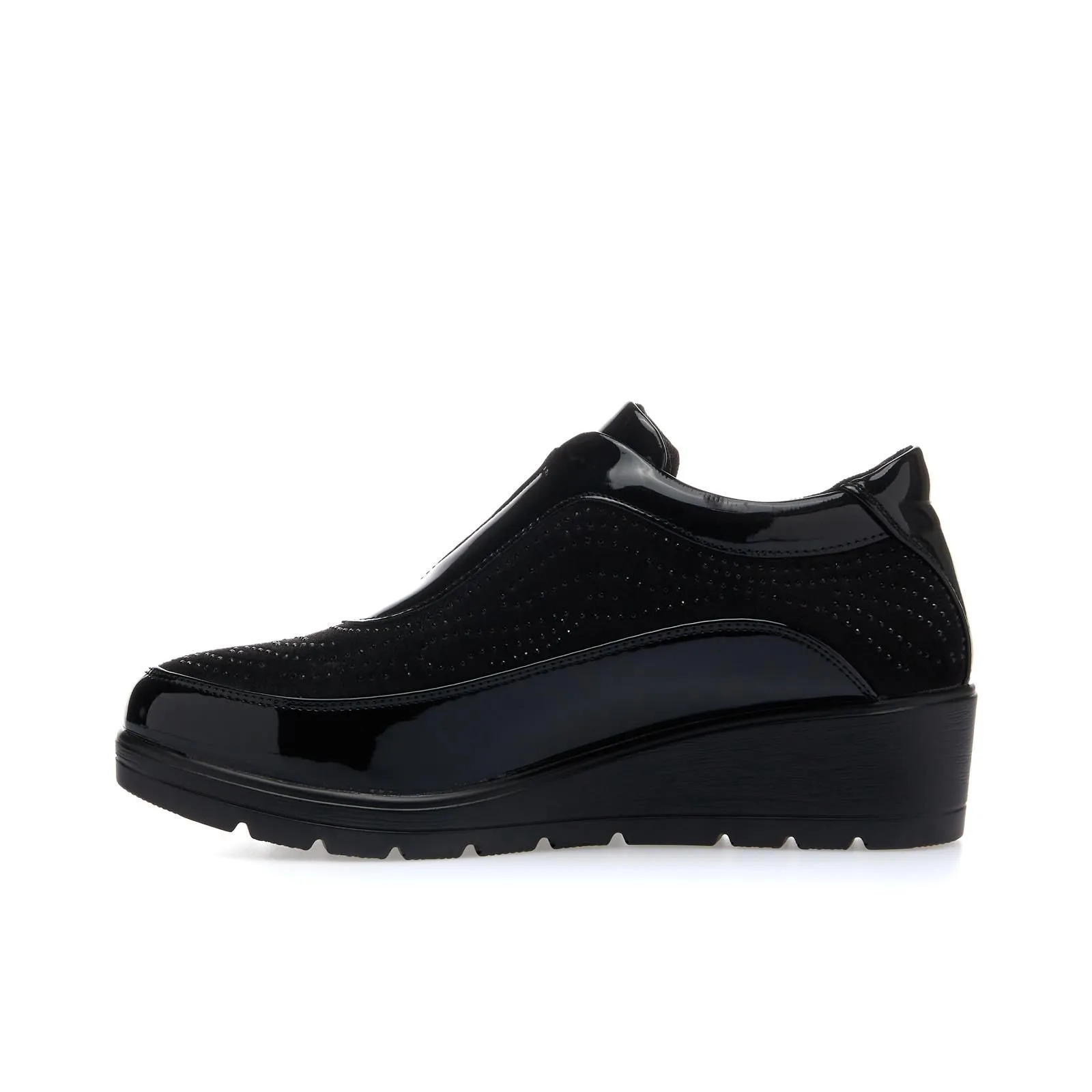 Sneakers comfort slip-on nere con strass