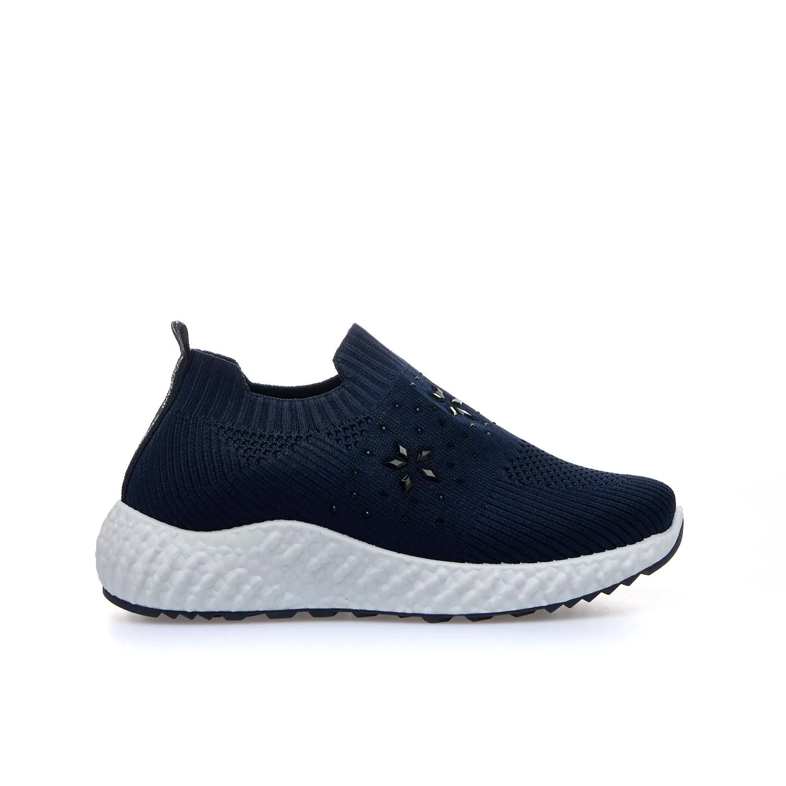 Sneakers junior modello slip-on blu con strass