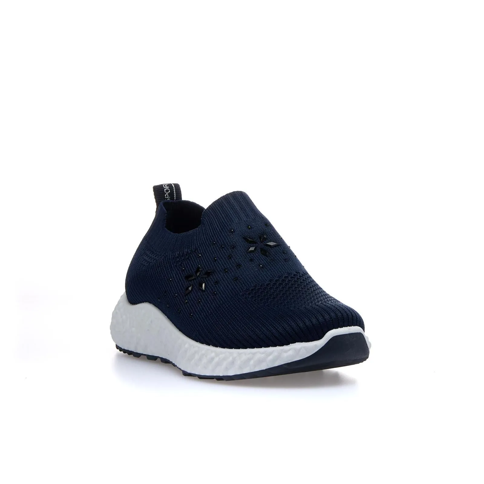 Sneakers junior modello slip-on blu con strass