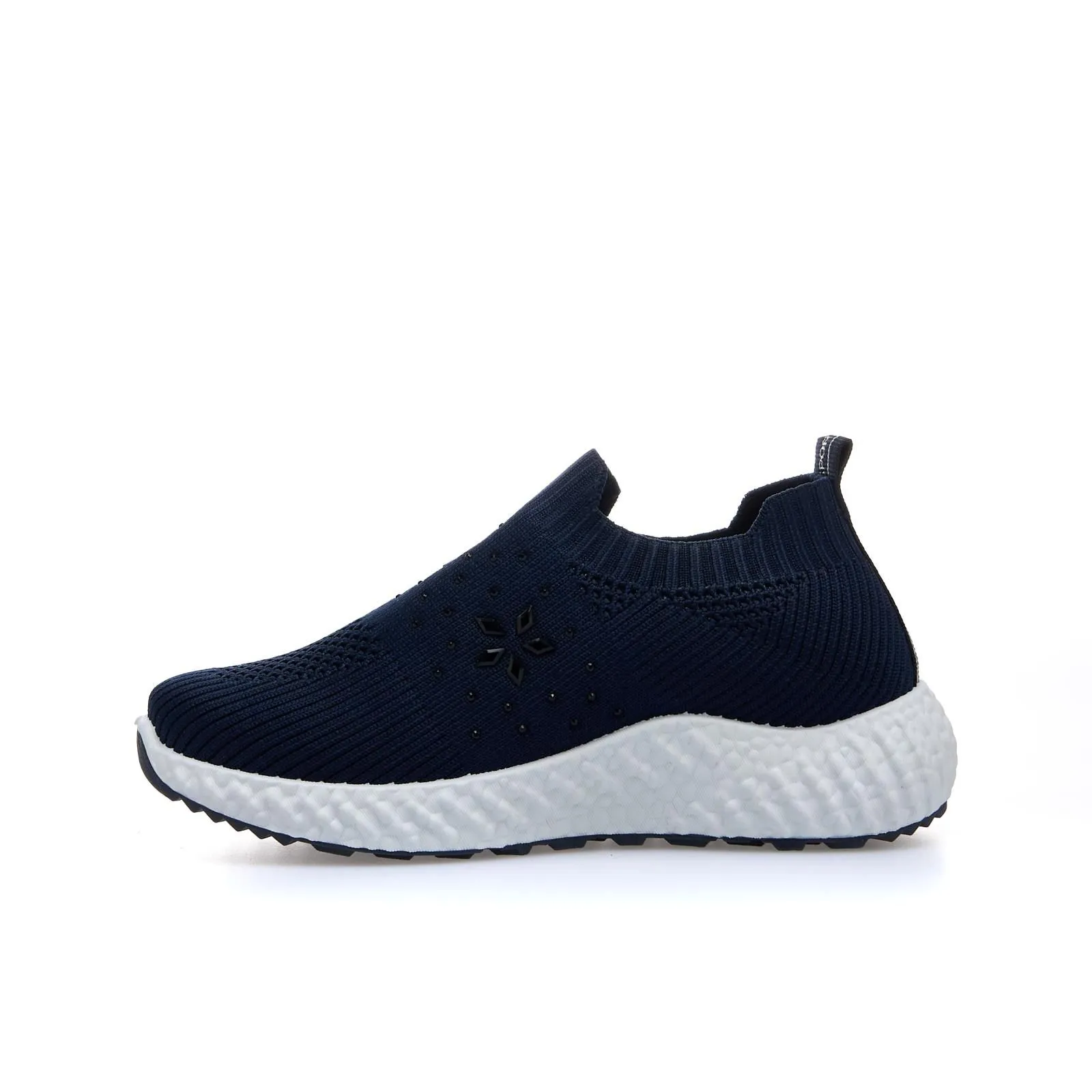 Sneakers junior modello slip-on blu con strass