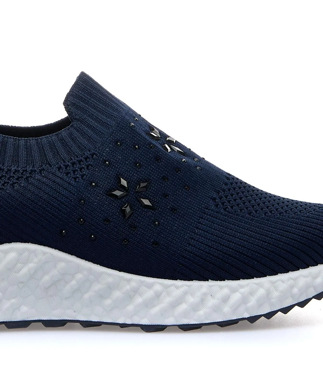 Sneakers junior modello slip-on blu con strass