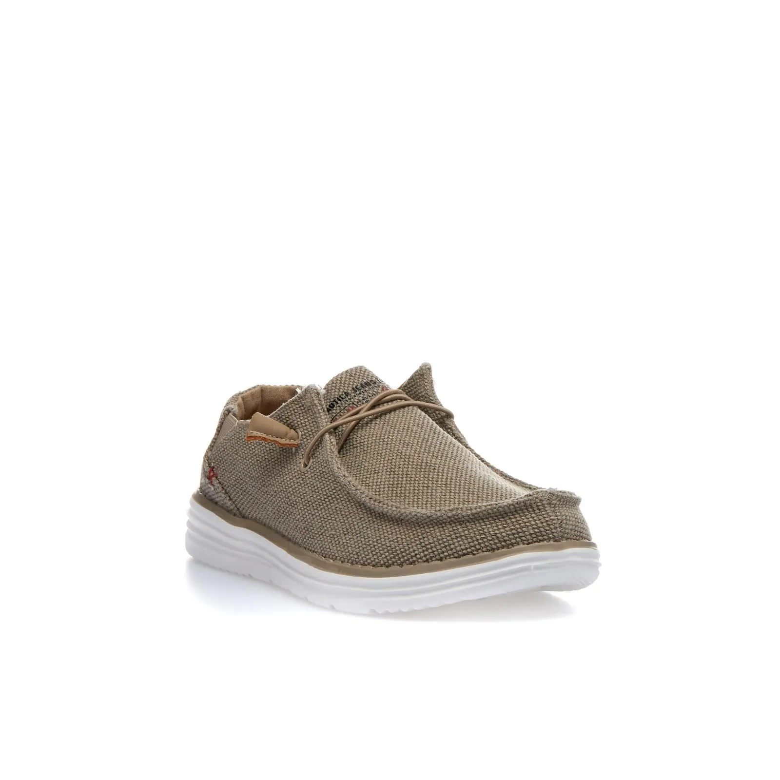 Sneakers slip-on beige in tessuto con suola in gomma