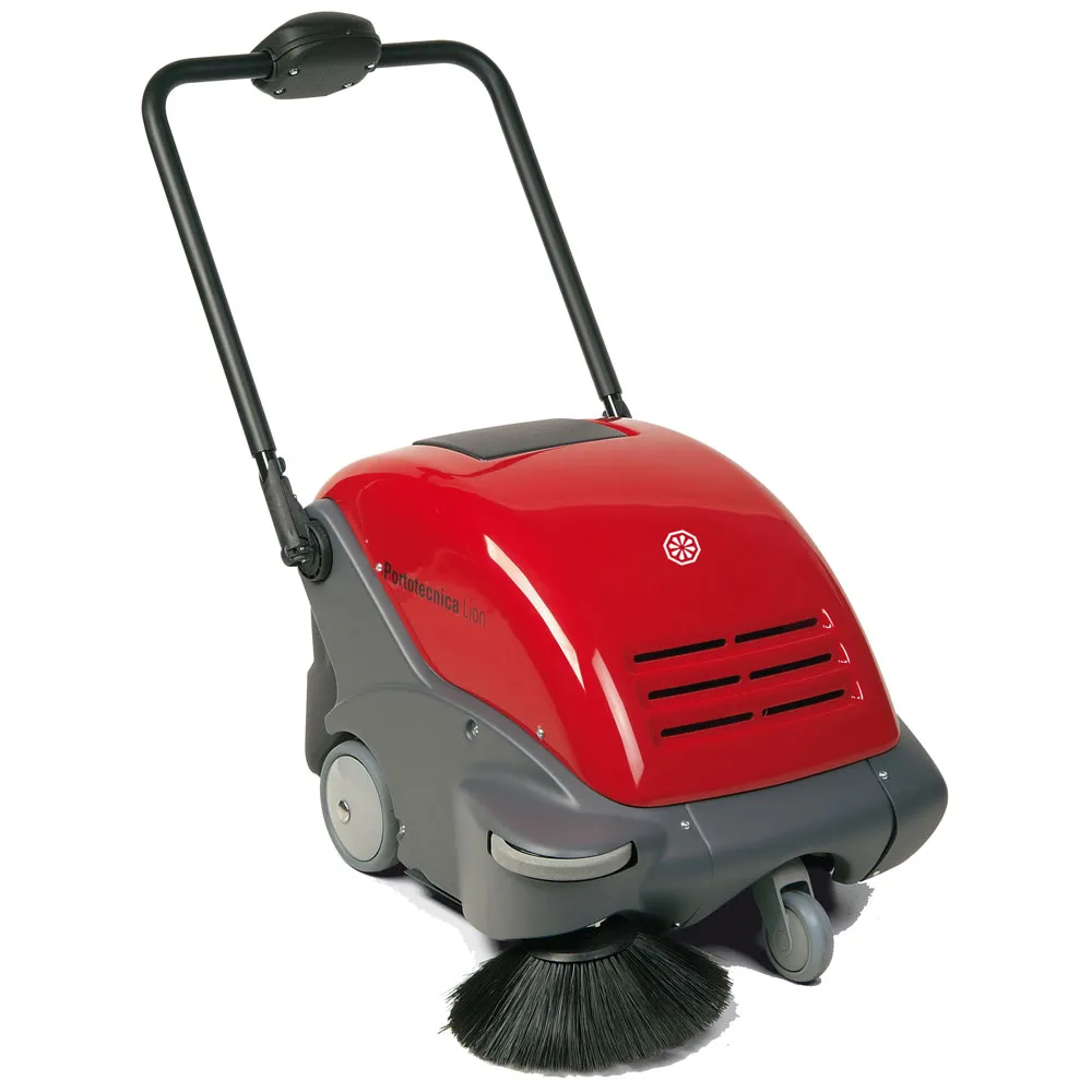 Spazzatrice uomo a terra Portotecnica Lion 460 a batteria 12V 320 W produttività max 2187 m2/h pista spazzola centrale  460mm