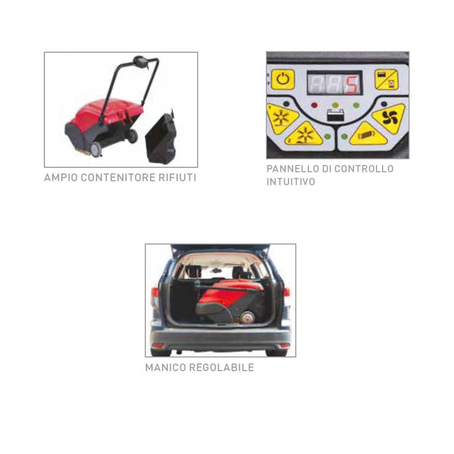 Spazzatrice uomo a terra Portotecnica Lion 460 a batteria 12V 320 W produttività max 2187 m2/h pista spazzola centrale  460mm
