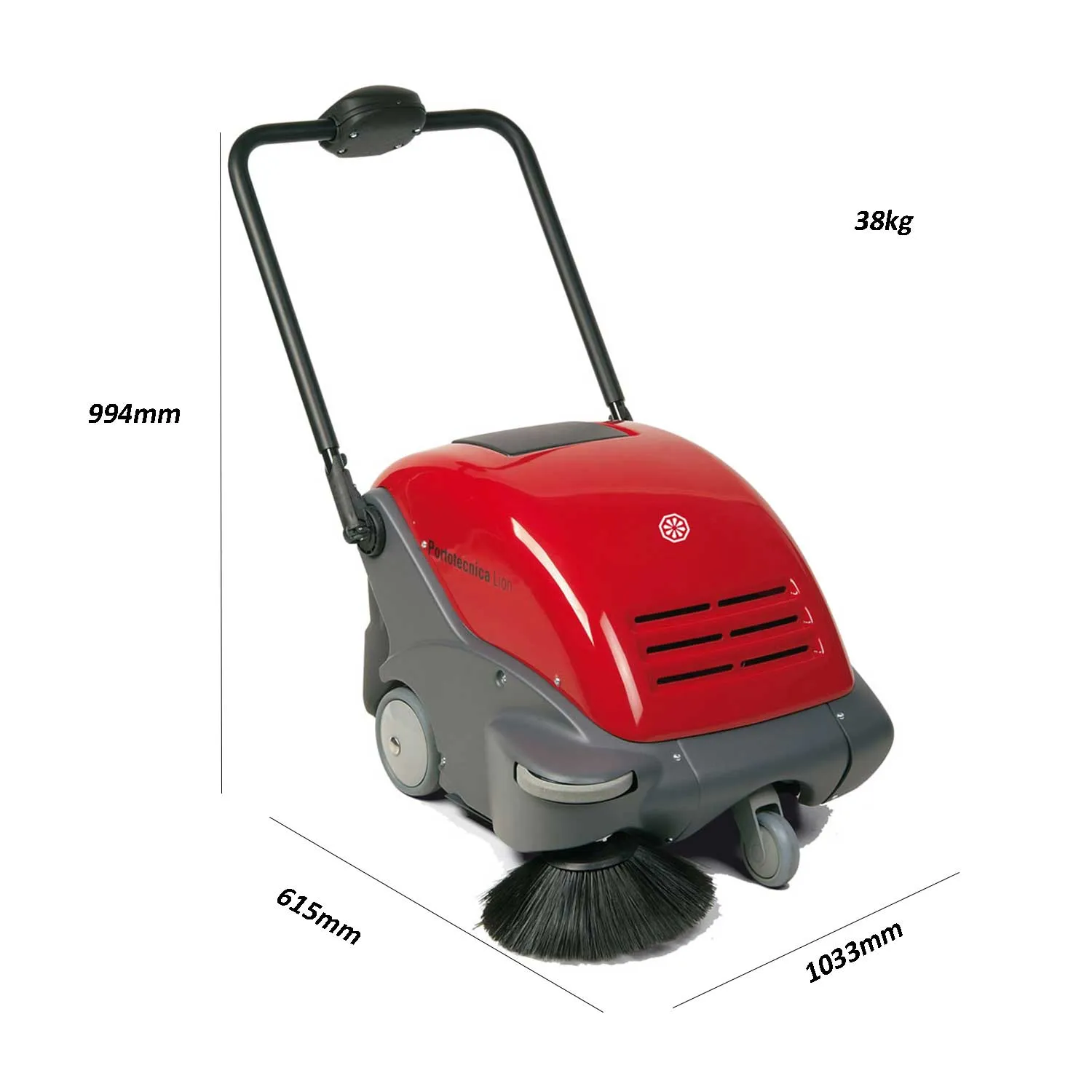 Spazzatrice uomo a terra Portotecnica Lion 460 a batteria 12V 320 W produttività max 2187 m2/h pista spazzola centrale  460mm