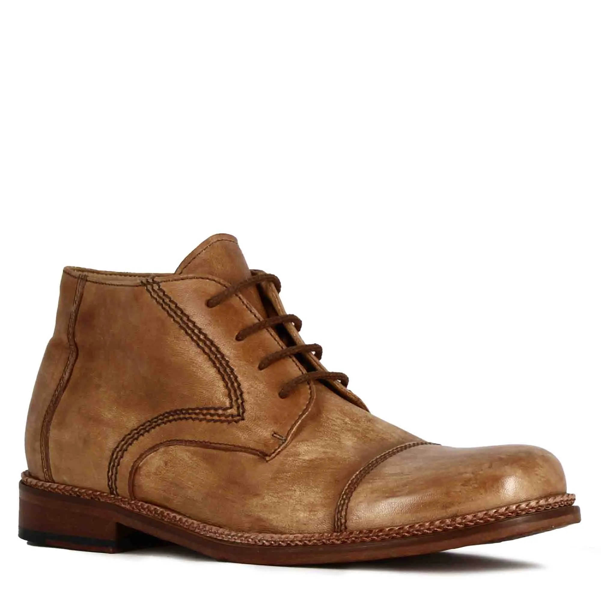 Stivaletti da uomo allacciati in pelle colore beige