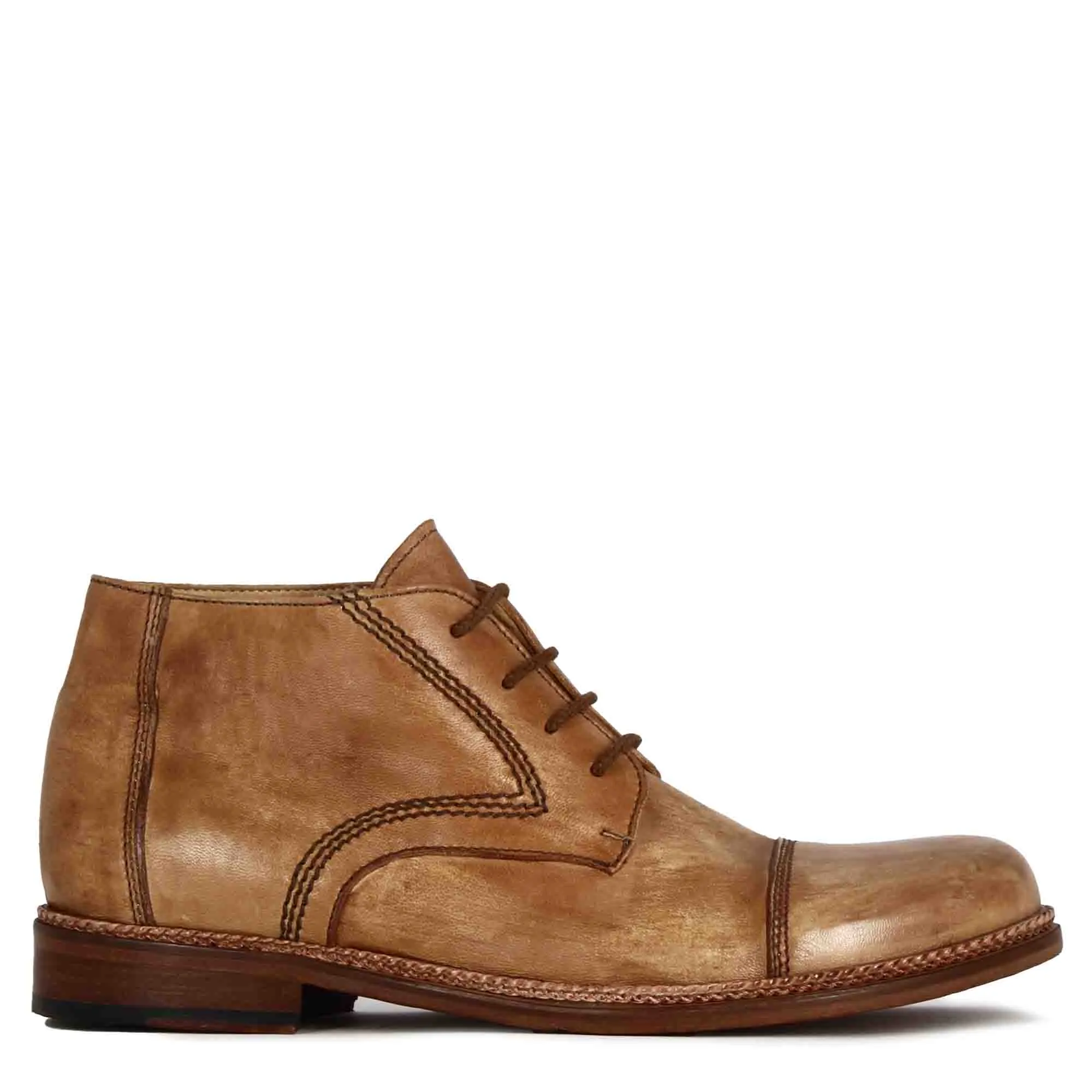 Stivaletti da uomo allacciati in pelle colore beige