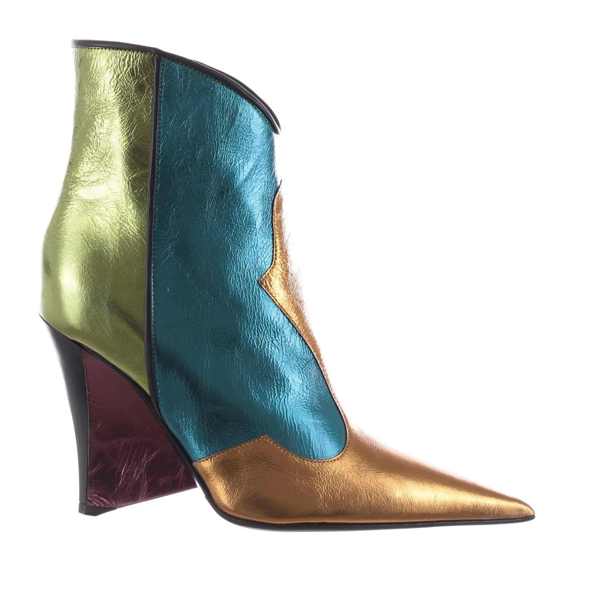 Stivaletto in pelle laminata con zeppa slim