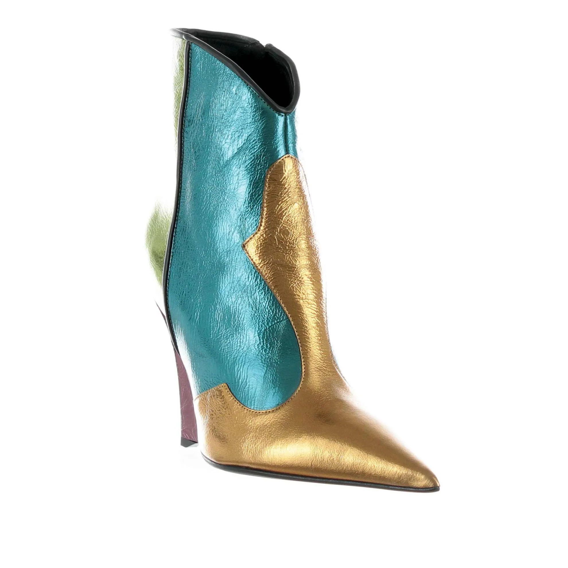 Stivaletto in pelle laminata con zeppa slim