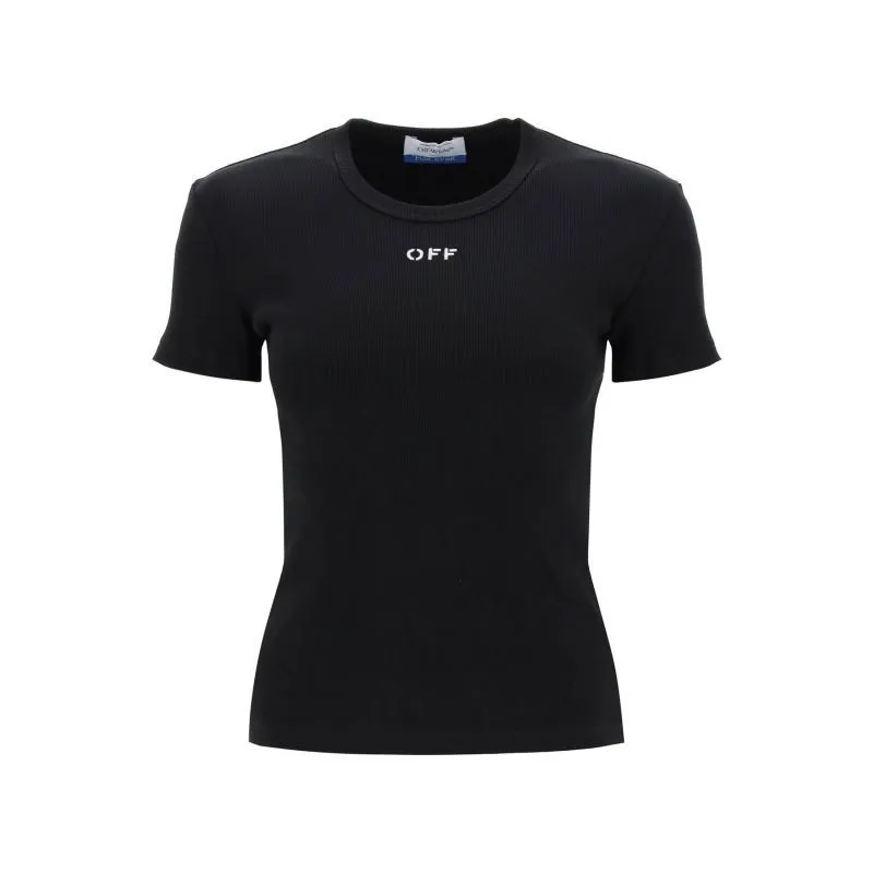 T-shirt a costine con ricamo OFF