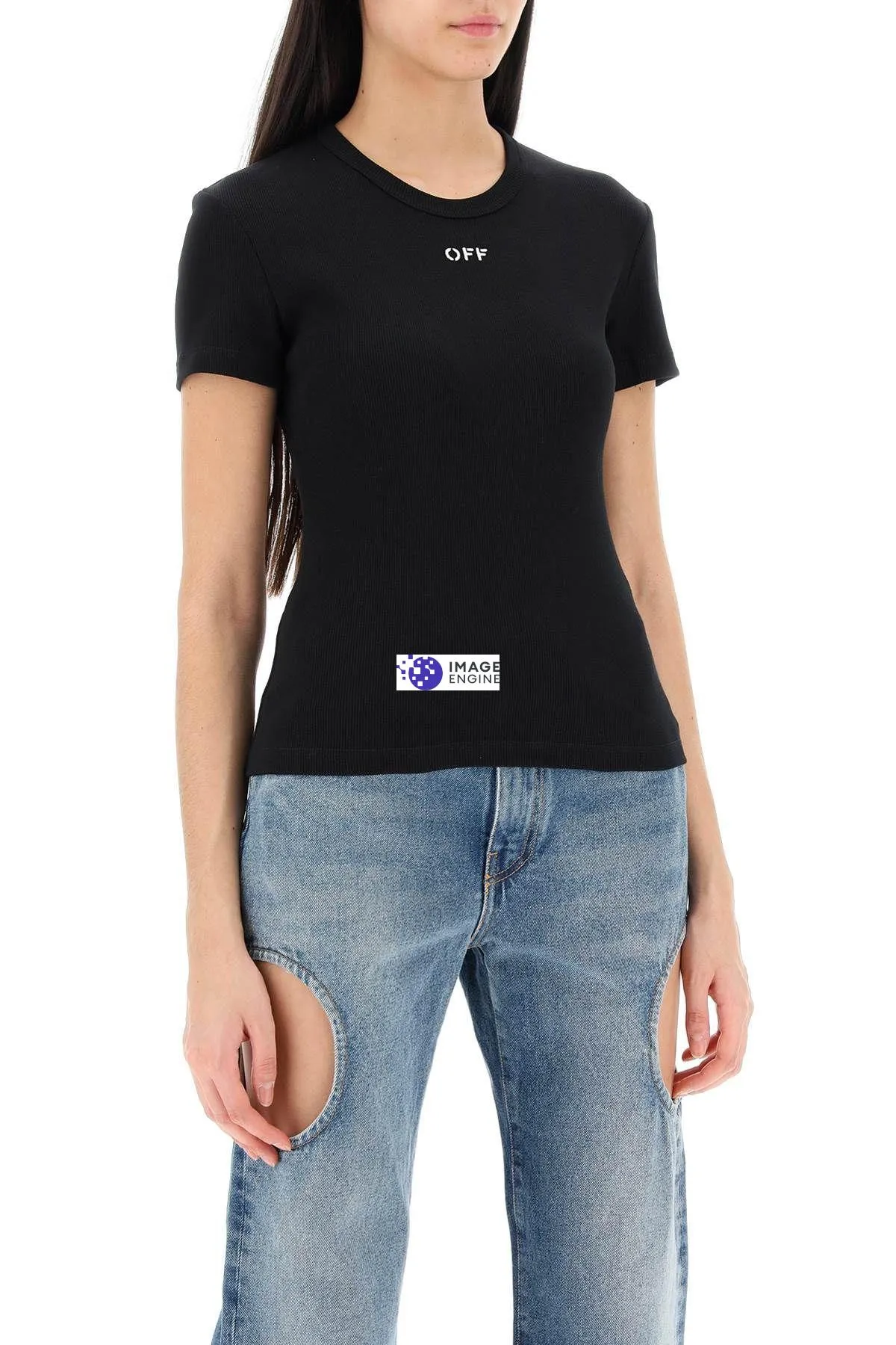 T-shirt a costine con ricamo OFF
