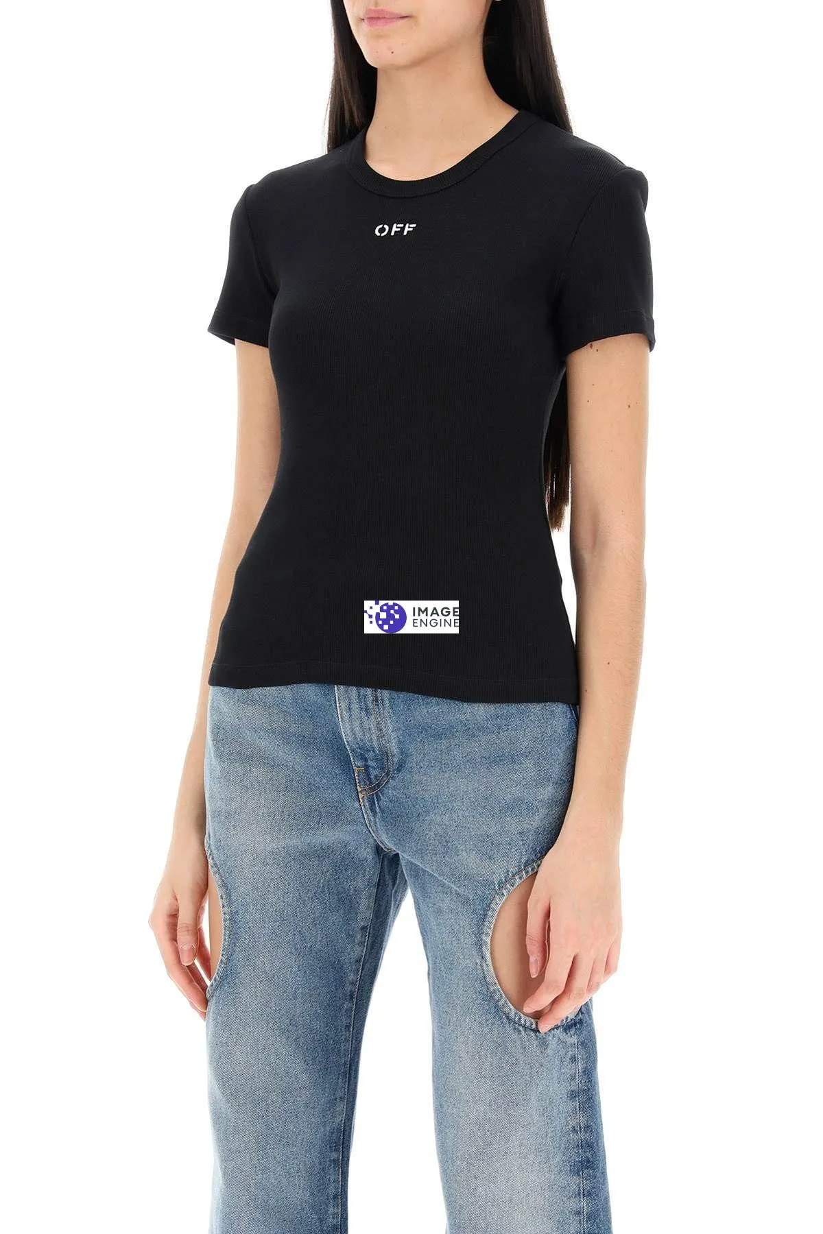T-shirt a costine con ricamo OFF