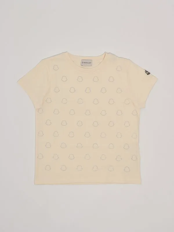 T-shirt bambina Moncler in cotone con logo in strass Burro