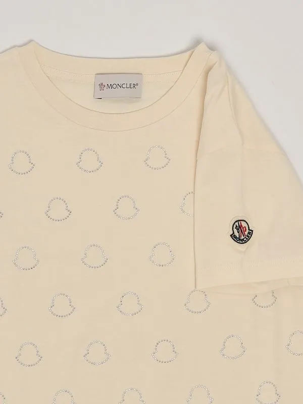 T-shirt bambina Moncler in cotone con logo in strass Burro