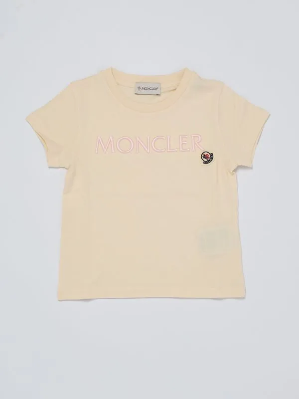 T-shirt bambina Moncler in cotone con logo ricamato Burro