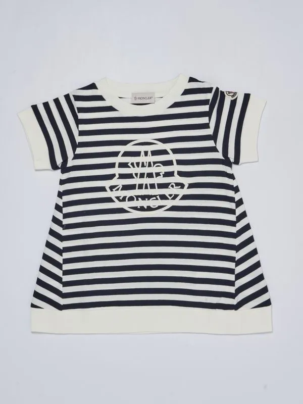 T-shirt bambina Moncler in cotone con logo Riga Bianco-Blu