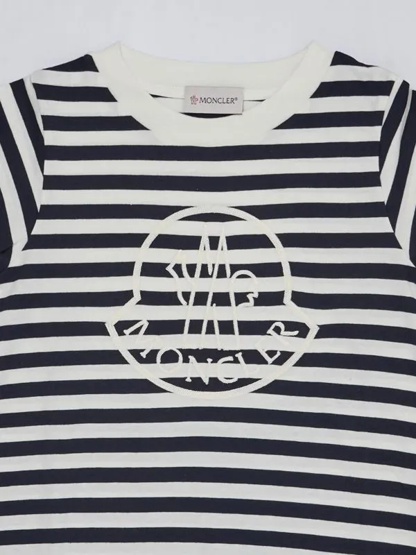 T-shirt bambina Moncler in cotone con logo Riga Bianco-Blu