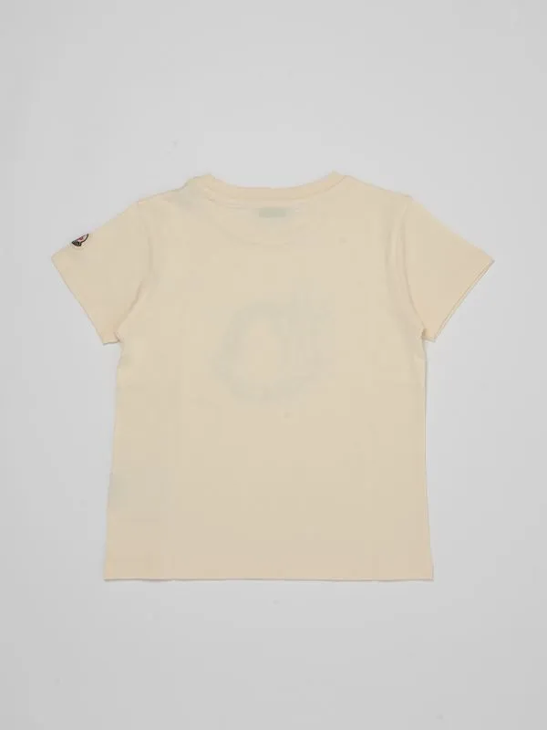 T-shirt bambina Moncler in cotone con stampa in rilievo Panna