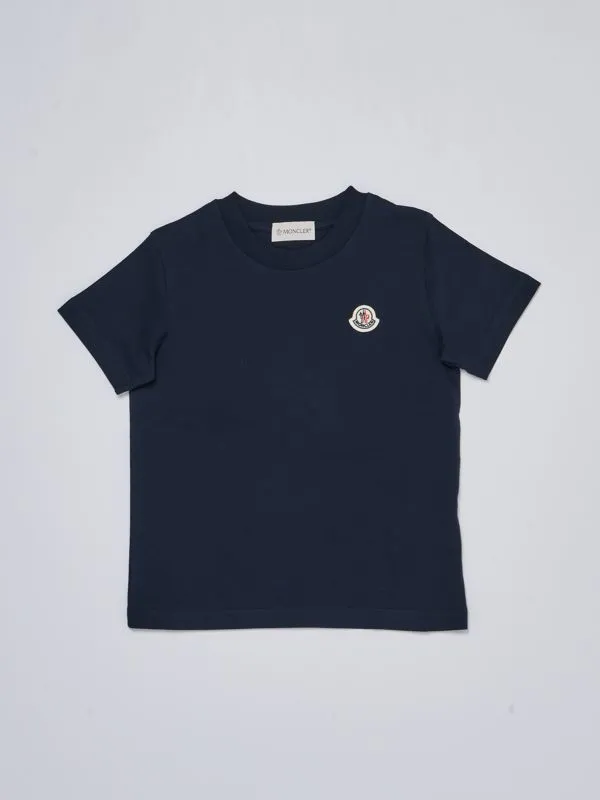 T-shirt bambino Moncler in cotone con patch logo Blu