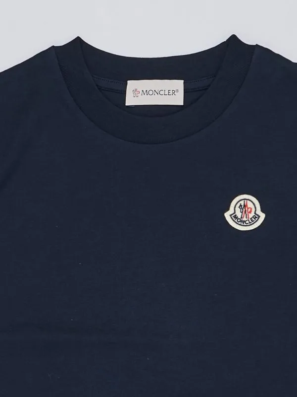 T-shirt bambino Moncler in cotone con patch logo Blu