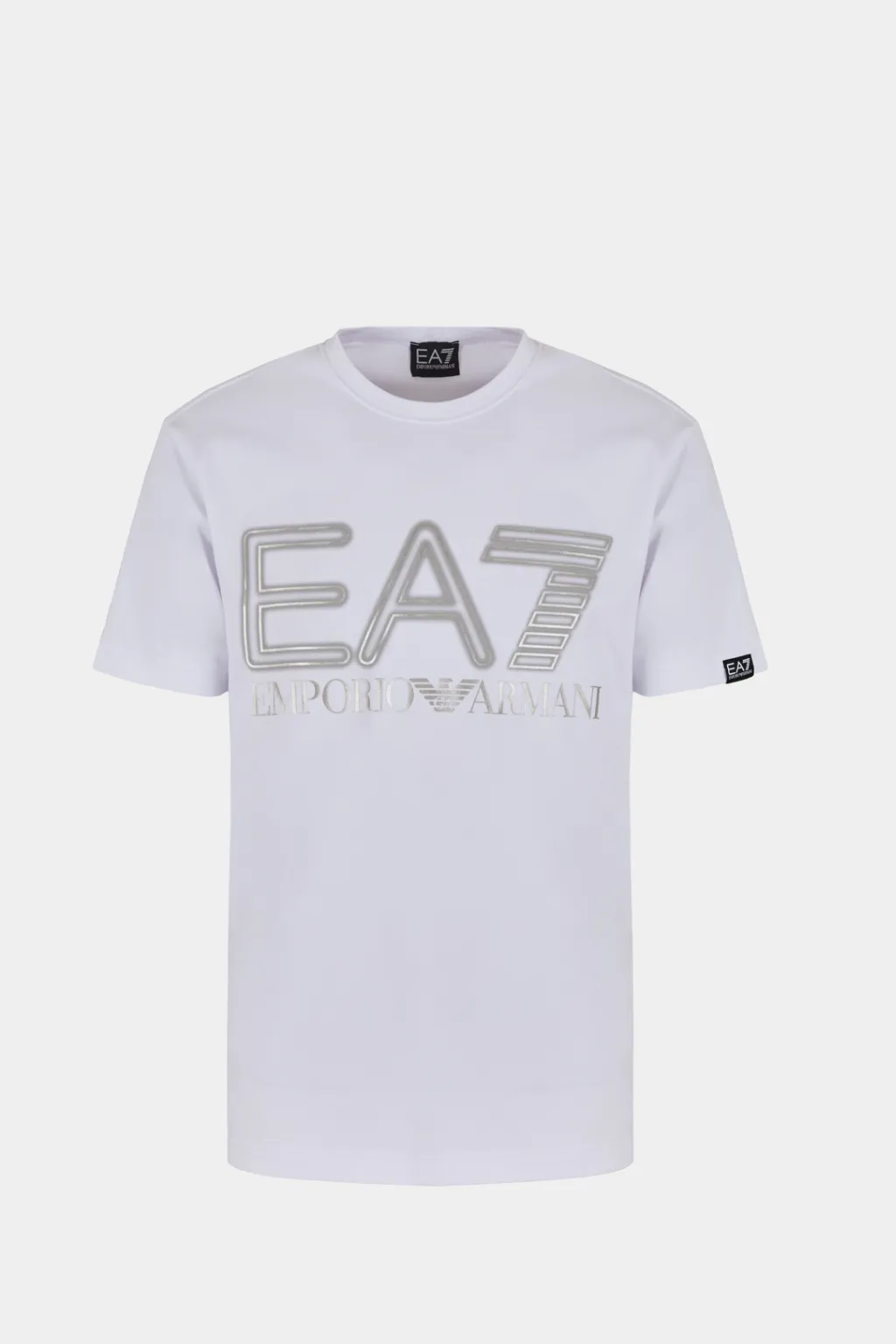 T-SHIRT BIANCO ARGENTO UOMO EA7 LOGO SERIES IN COTONE STRETCH 3DPT37