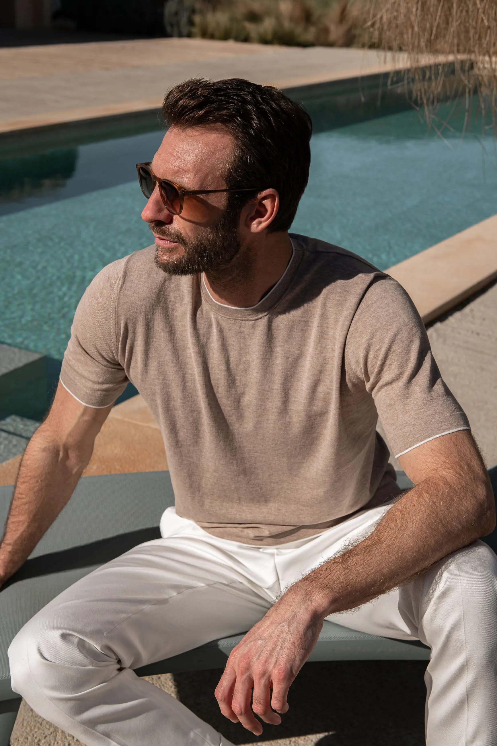 T-shirt in maglia color tortora - Made in Italy    