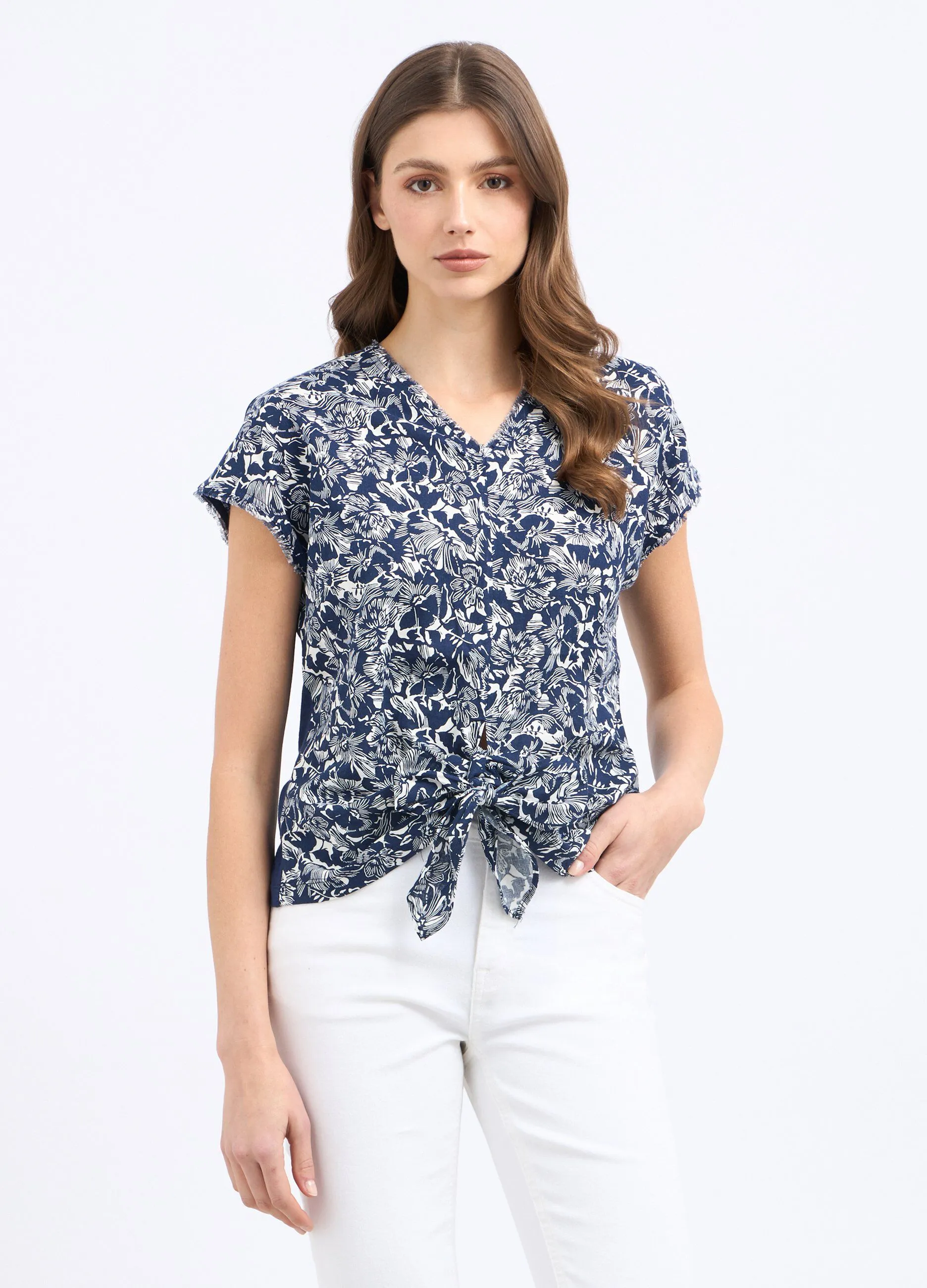 T-shirt in misto lino con stampa donna