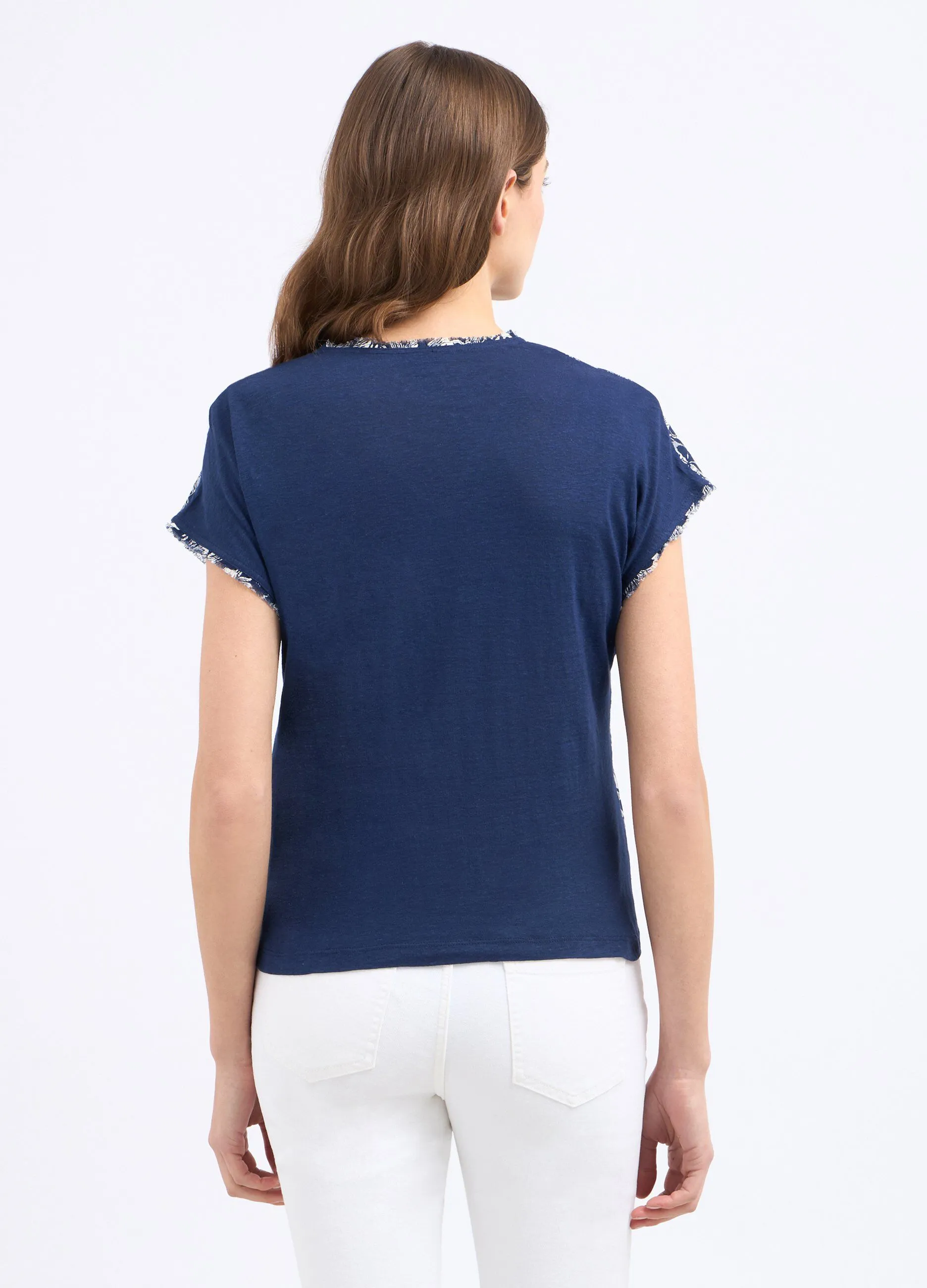 T-shirt in misto lino con stampa donna