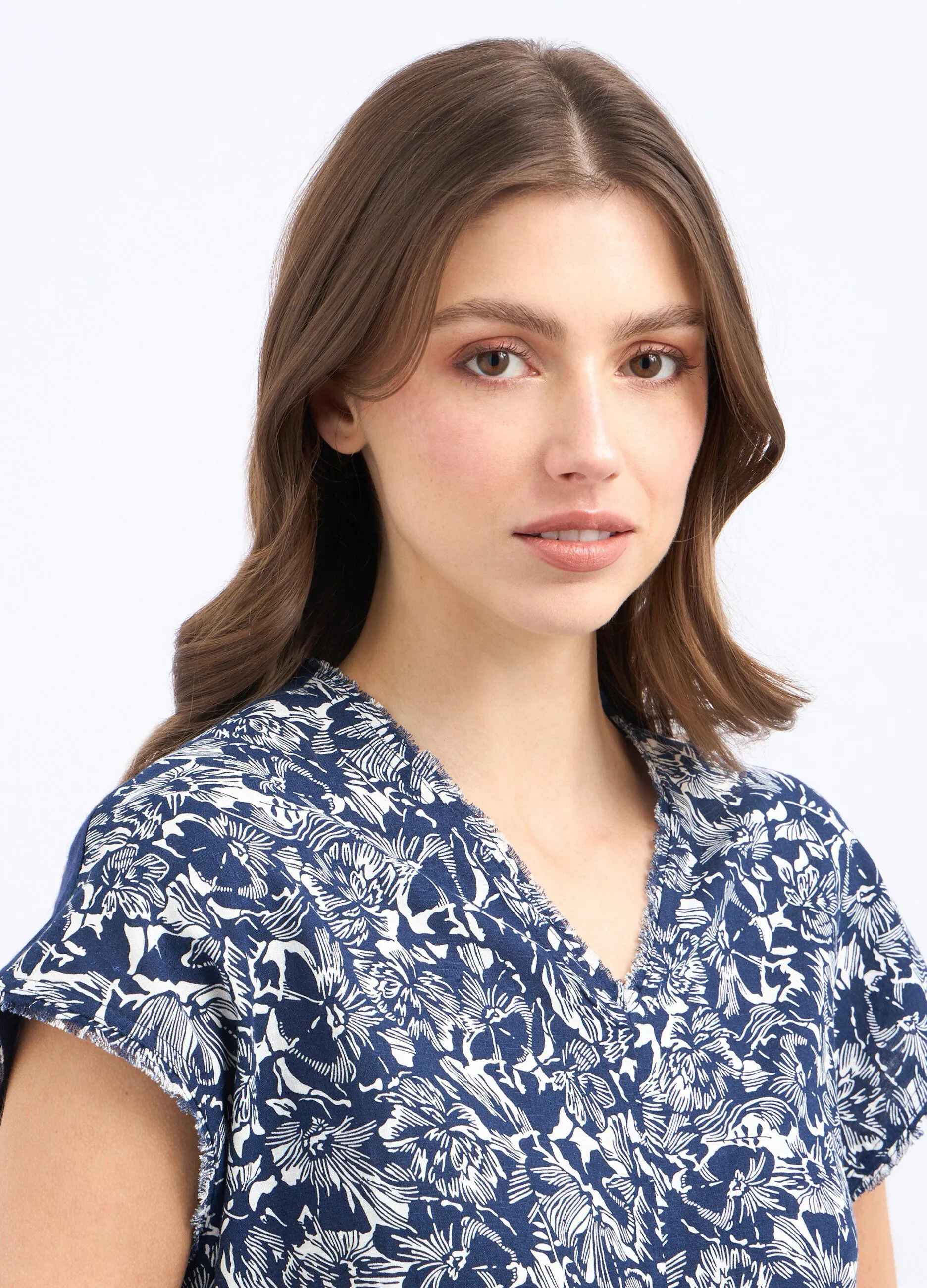 T-shirt in misto lino con stampa donna
