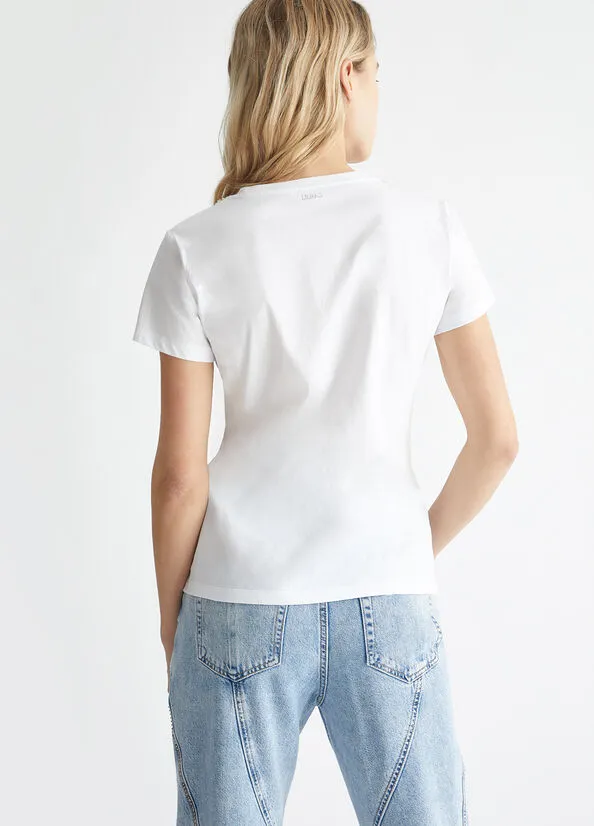 T-Shirt with Jewel Embroidery / White