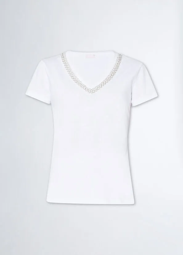 T-Shirt with Jewel Embroidery / White