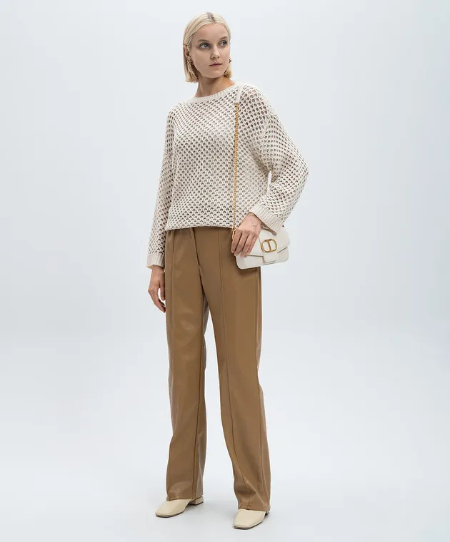 Twinset Pantaloni marroni con logo Oval T 242TP2201