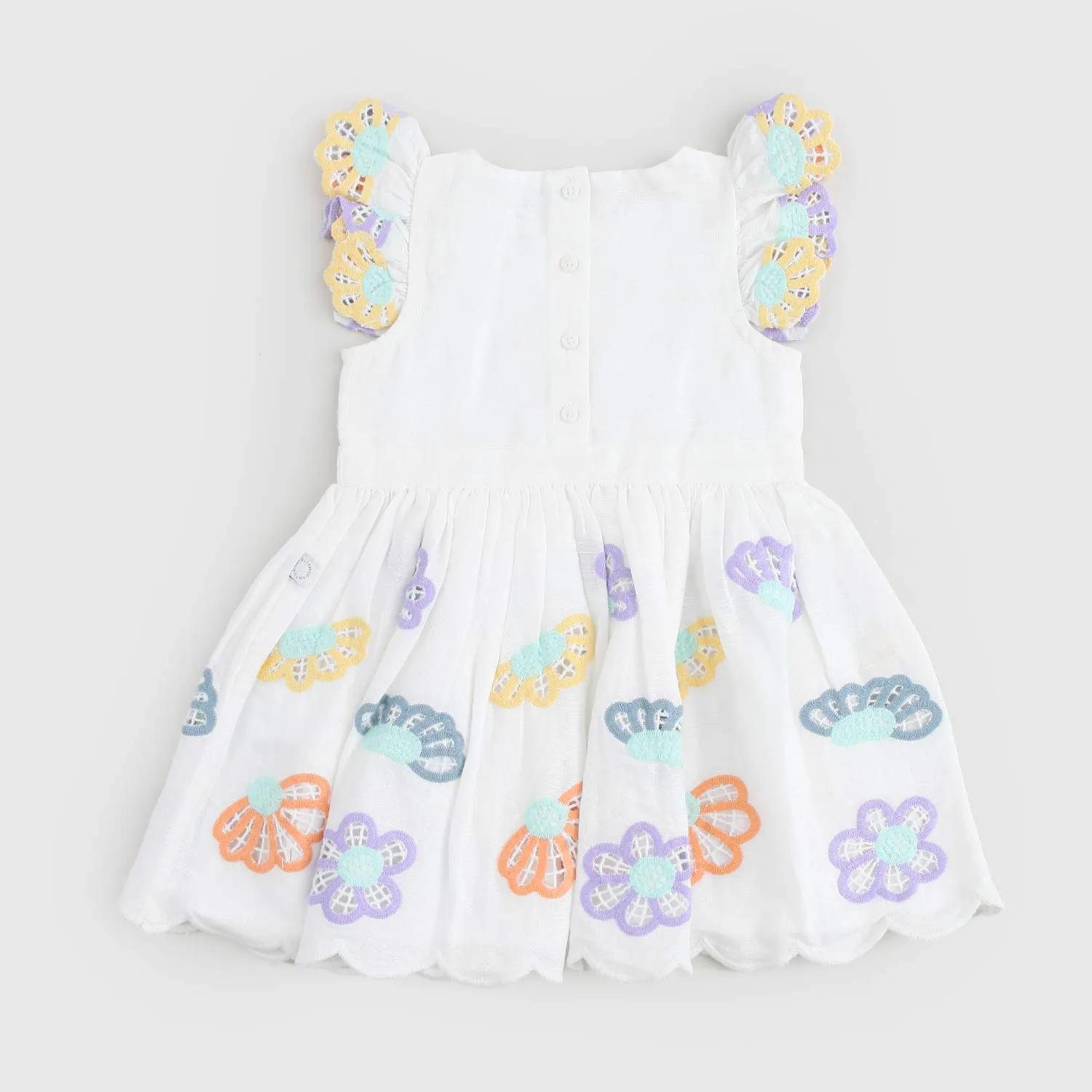 Vestito Bianco Con Fiori Neonata