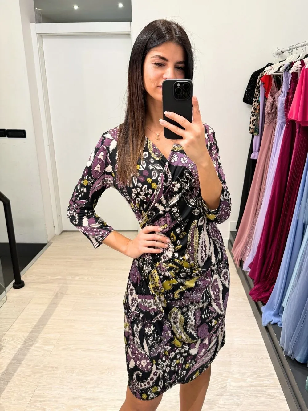 Vestito corto manica viscosa fantasy