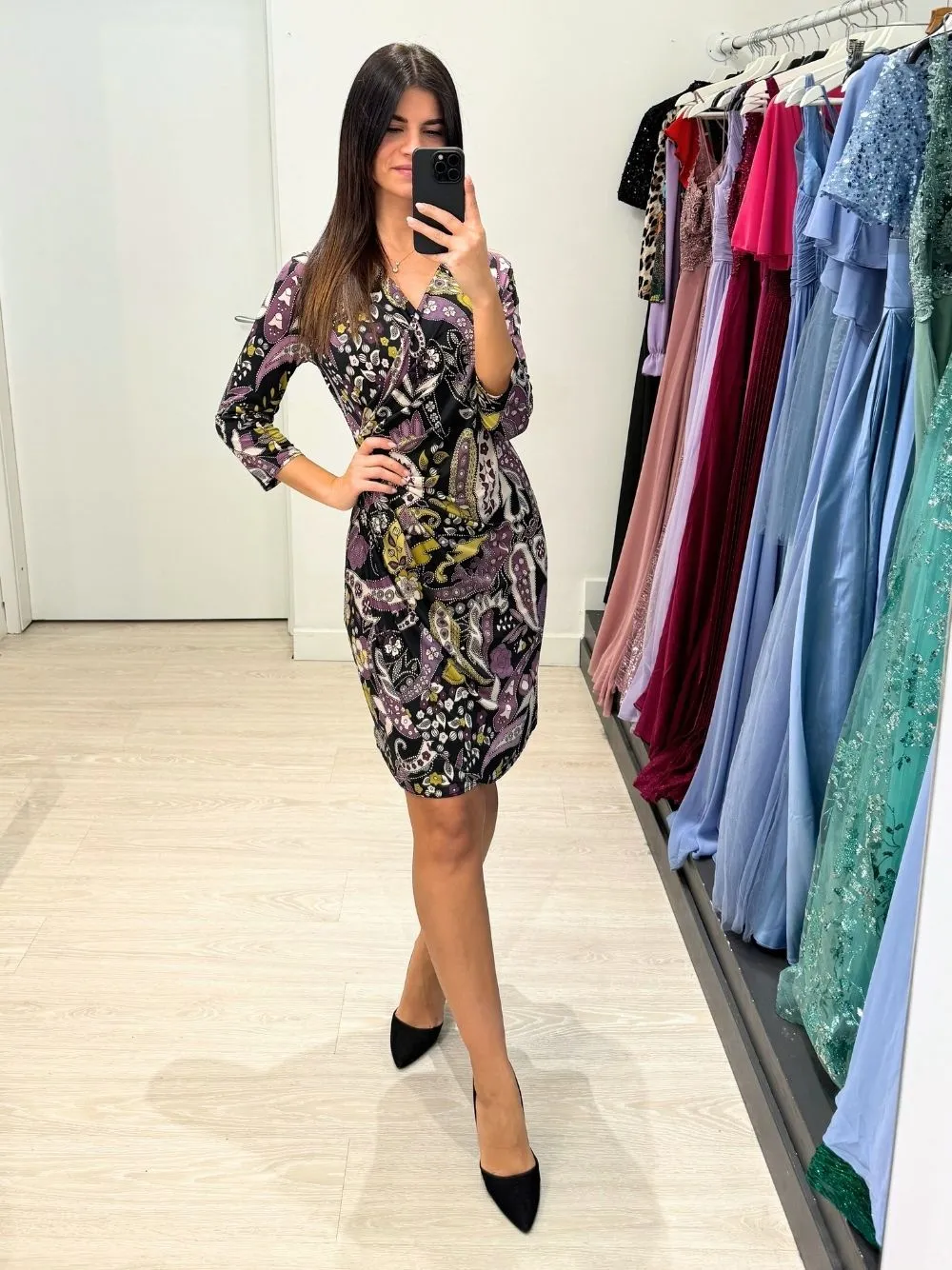 Vestito corto manica viscosa fantasy