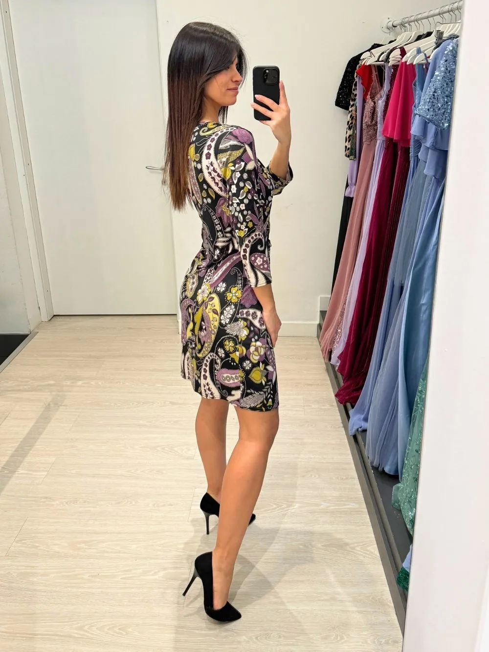 Vestito corto manica viscosa fantasy