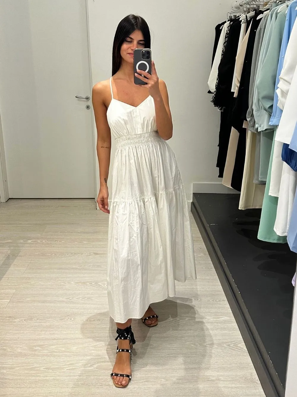 Vestito lungo balze elastico vita