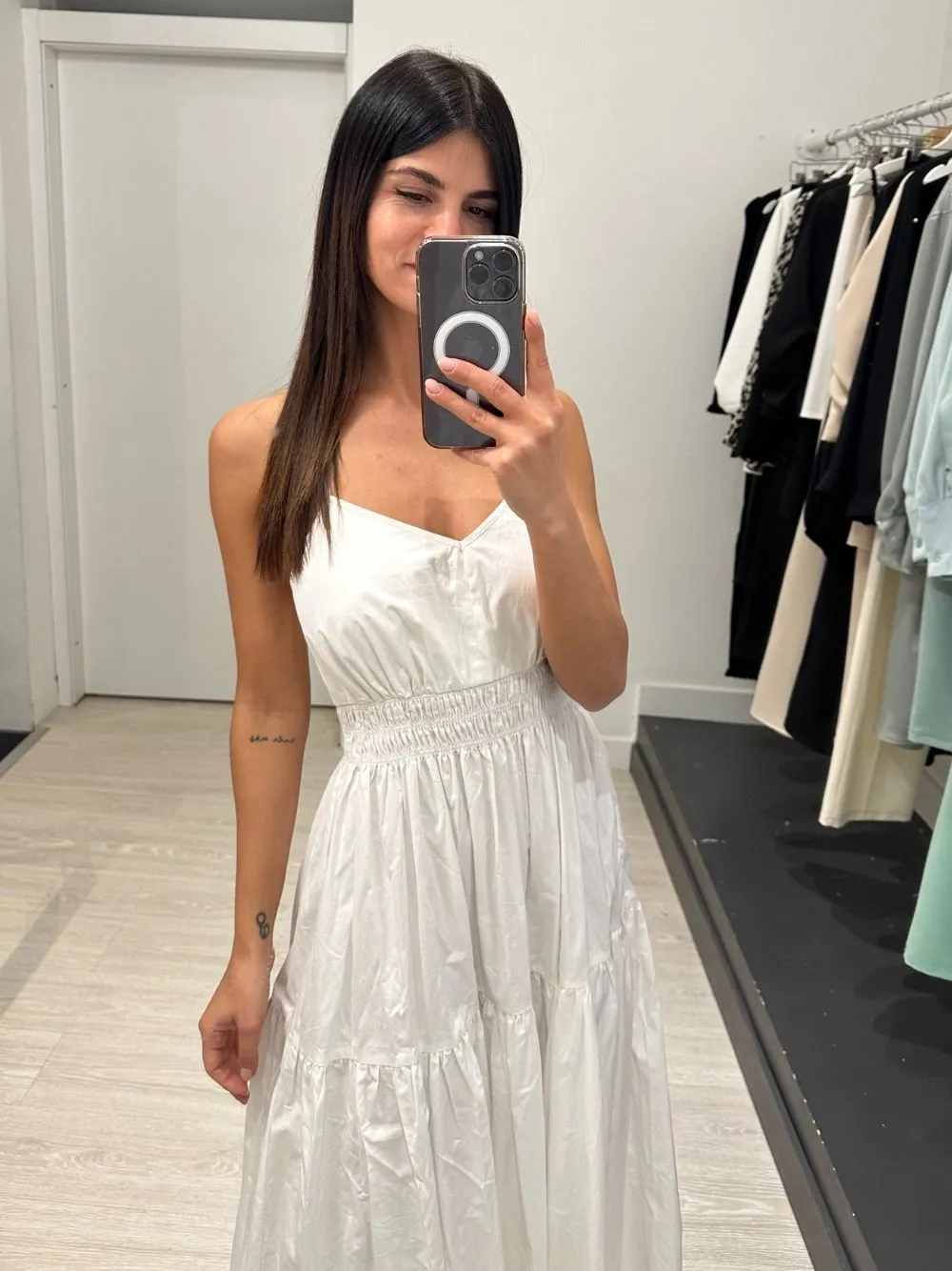 Vestito lungo balze elastico vita