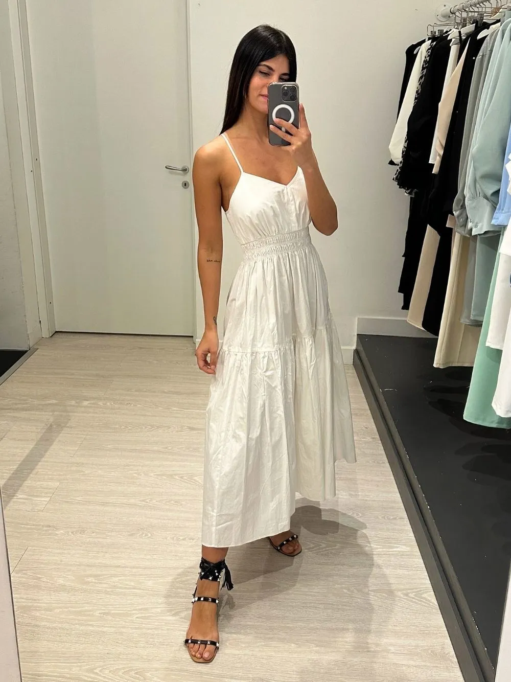 Vestito lungo balze elastico vita