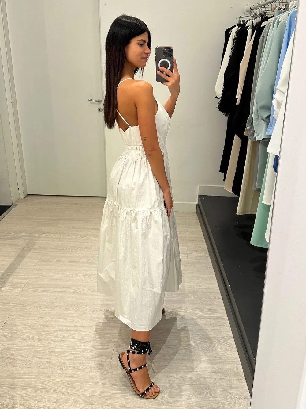 Vestito lungo balze elastico vita