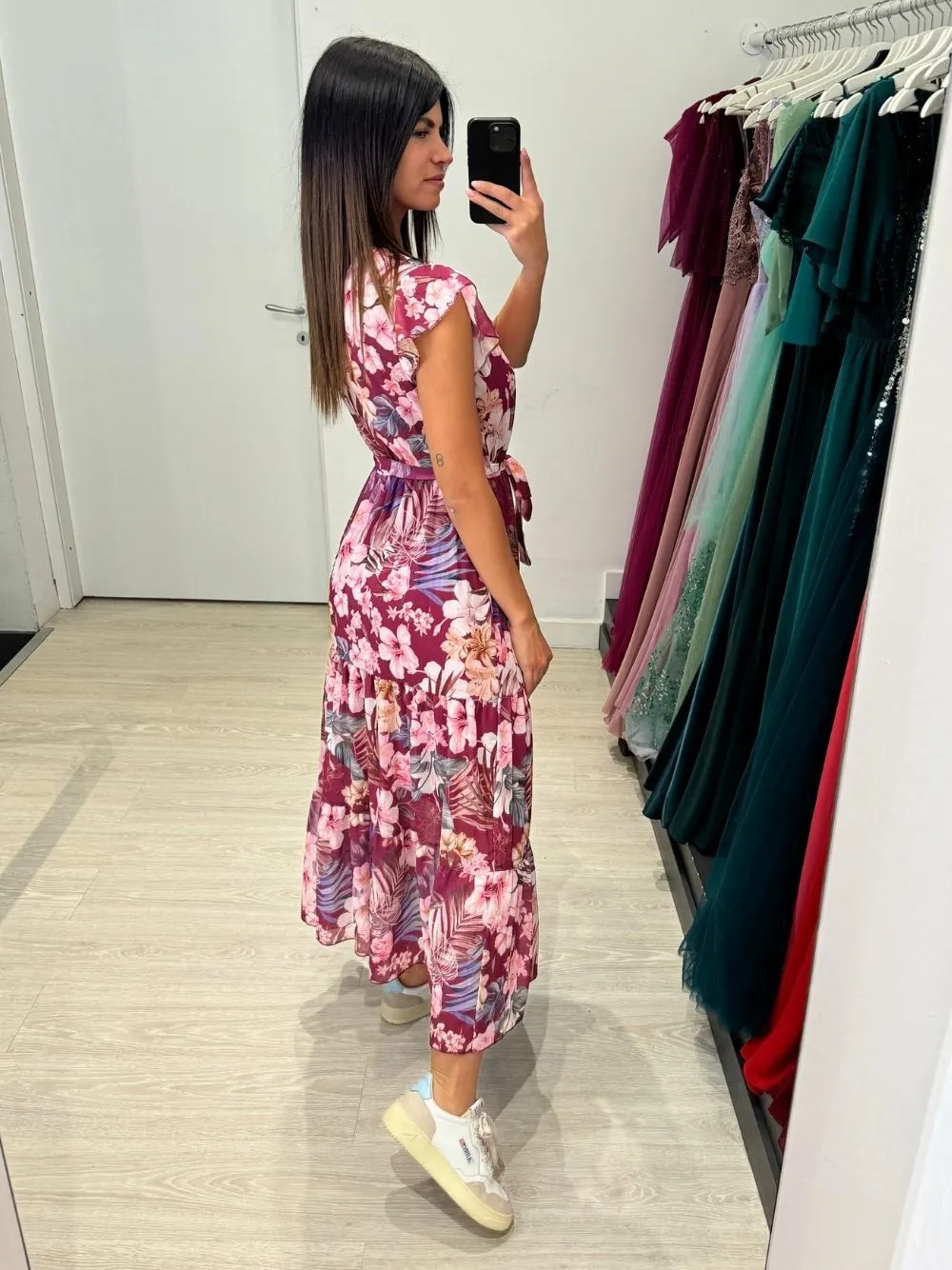 Vestito lungo manica volant fiori