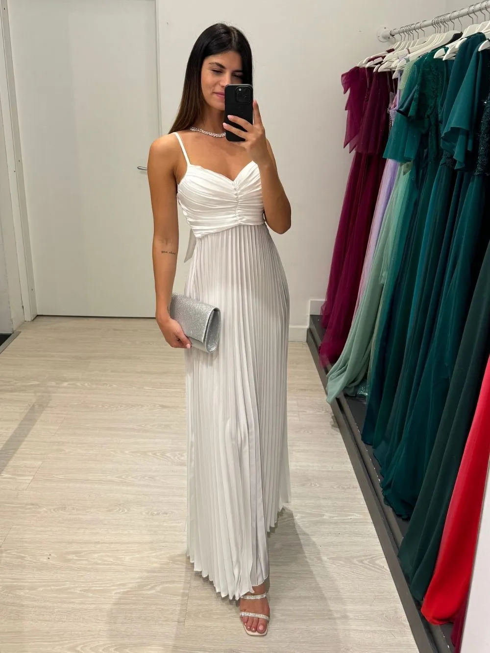 Vestito lungo plisse fiocco dietro