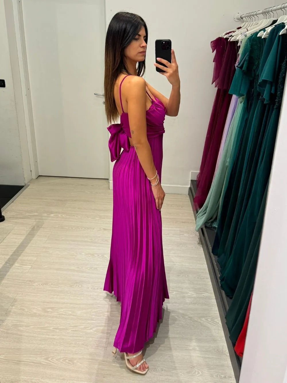 Vestito lungo plisse fiocco dietro
