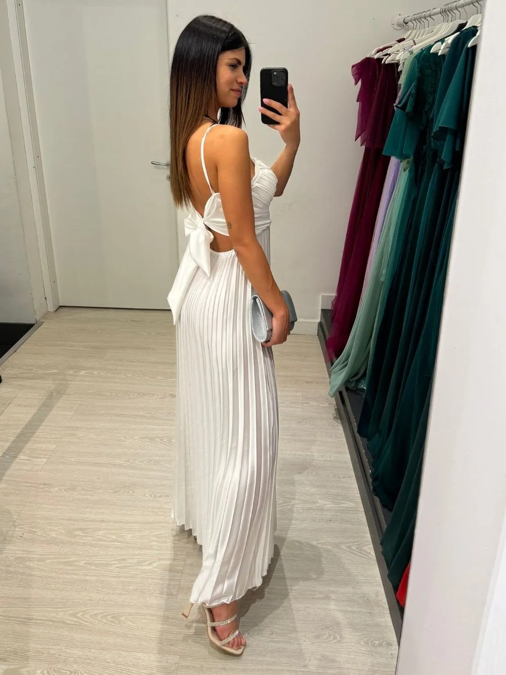 Vestito lungo plisse fiocco dietro