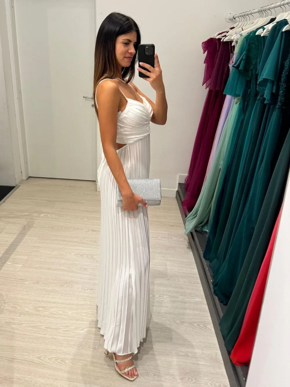 Vestito lungo plisse fiocco dietro