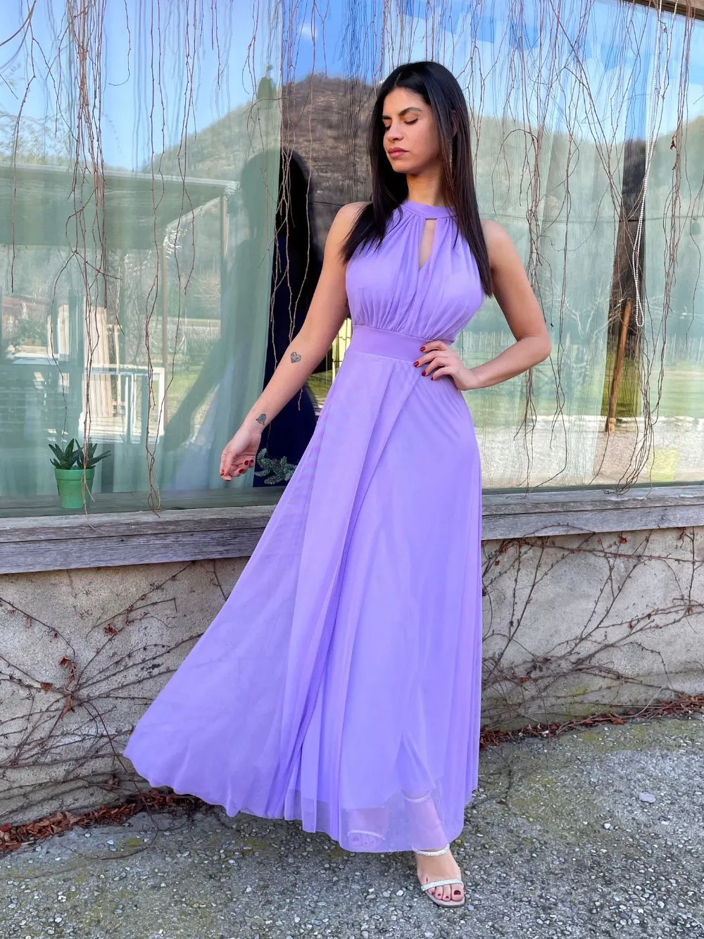 Vestito lungo tulle scollo americano
