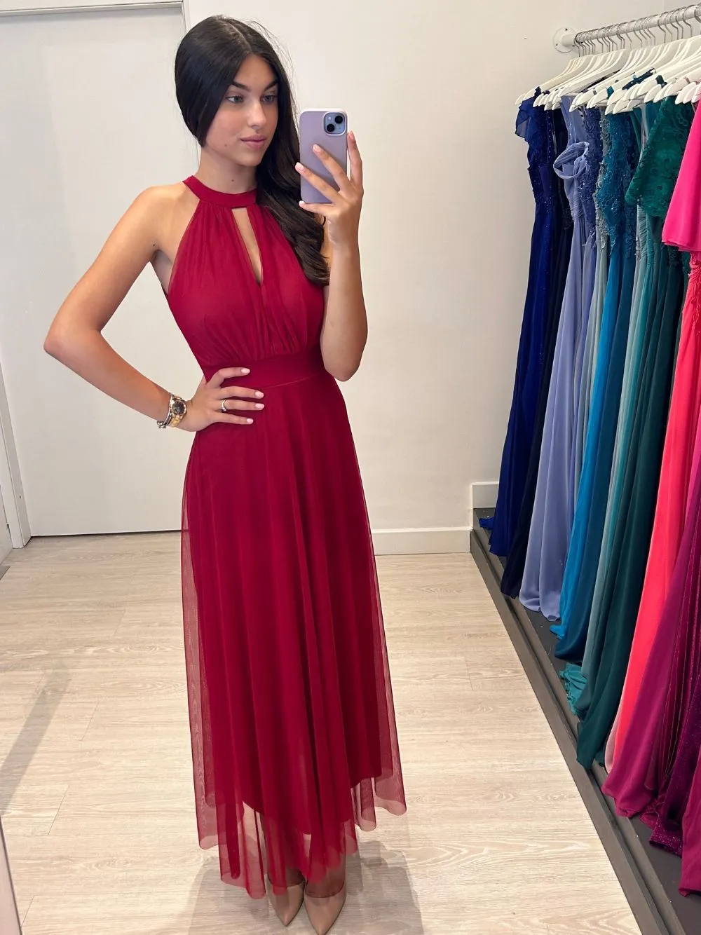 Vestito lungo tulle scollo americano