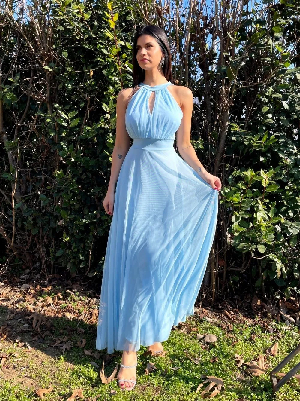 Vestito lungo tulle scollo americano