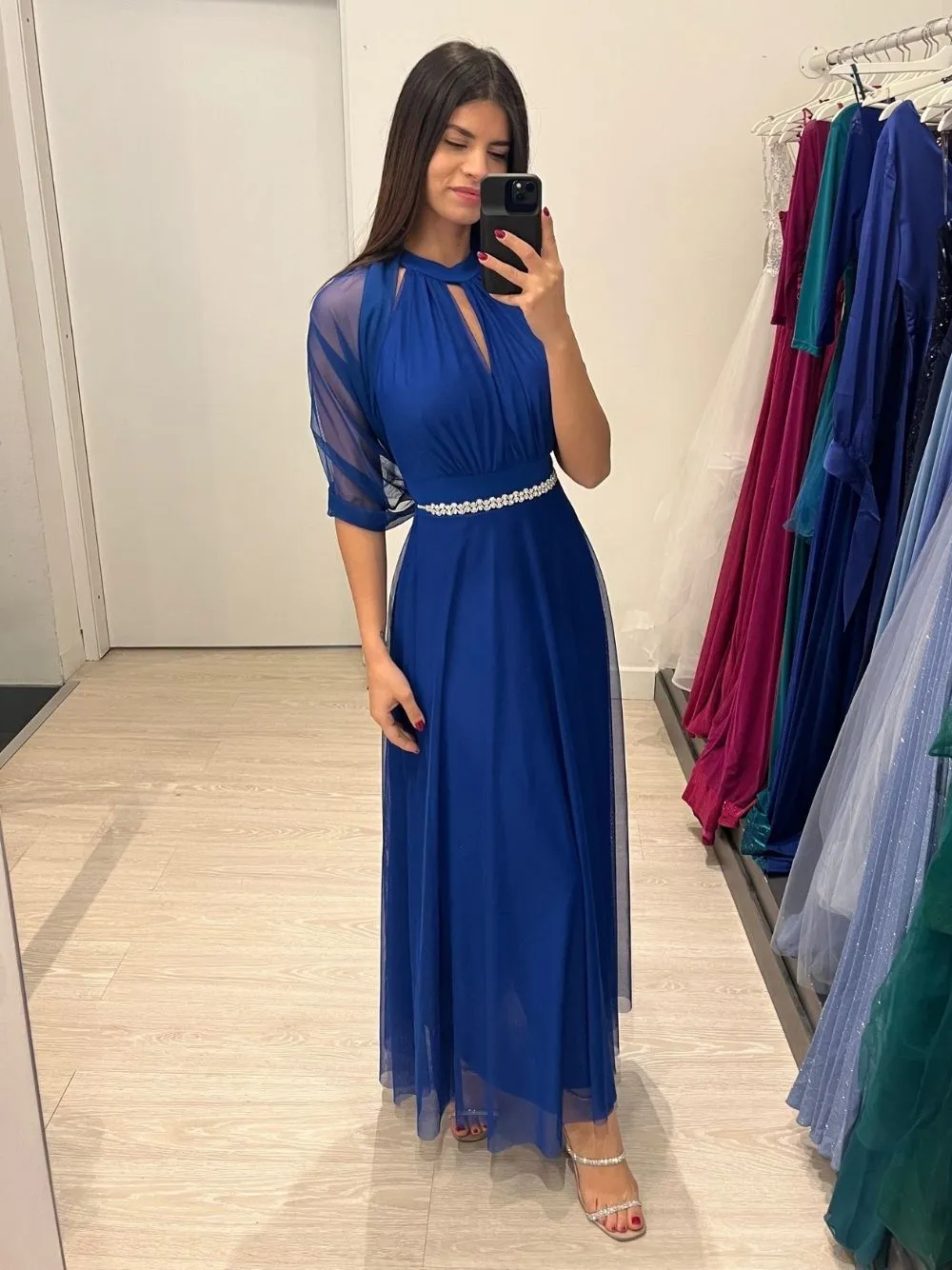 Vestito lungo tulle scollo americano