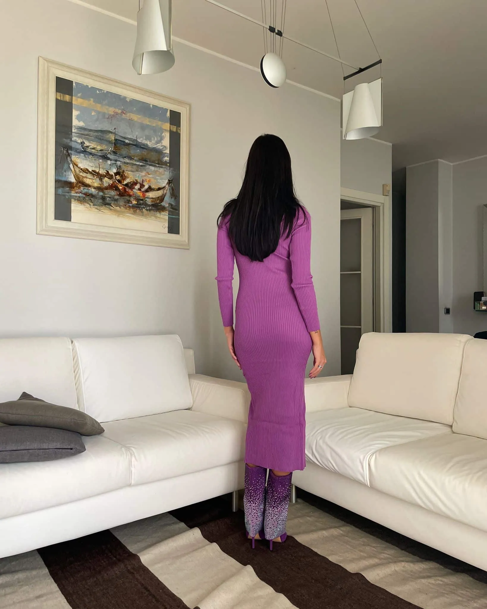 Vestito midi in maglia - Magenta